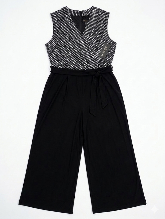 Alexa B Pants - Alexa B Women's Sequin  Sleeveless Wrap Jumpsuit  Wide Legs New Size 18W